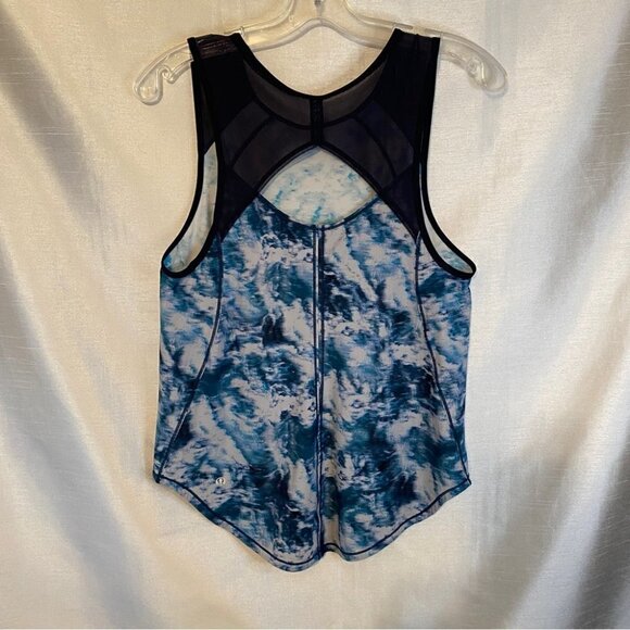 Lululemon Sculpt Tank Top Aquamarine Mosaic with Black Sheer Mesh Trim Ladies 8 - Picture 7 of 8